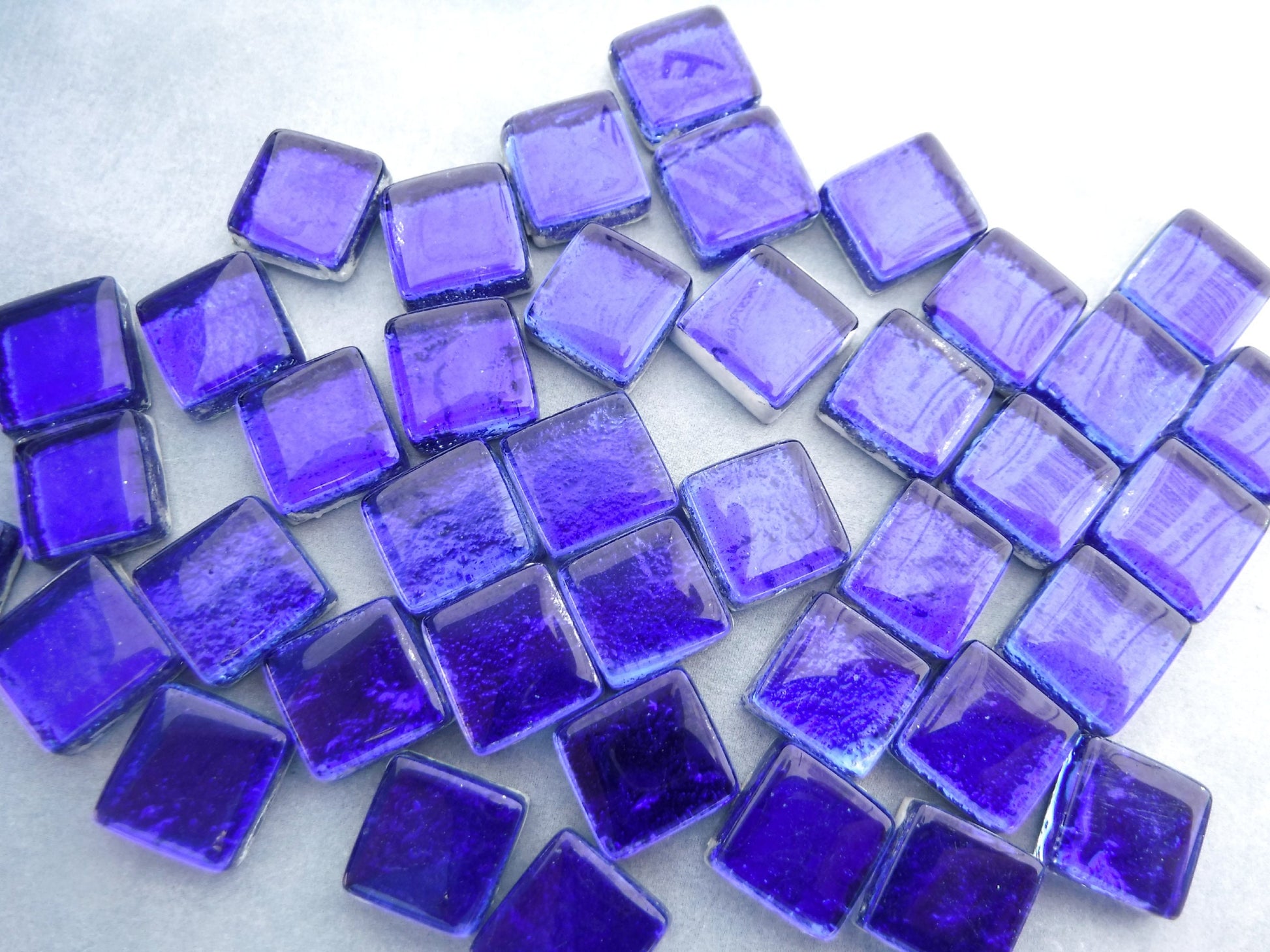 Cobalt Blue Foil Square Crystal Tiles - 12mm - 50g - Approx 25 Metallic Glass Mosaic Tiles