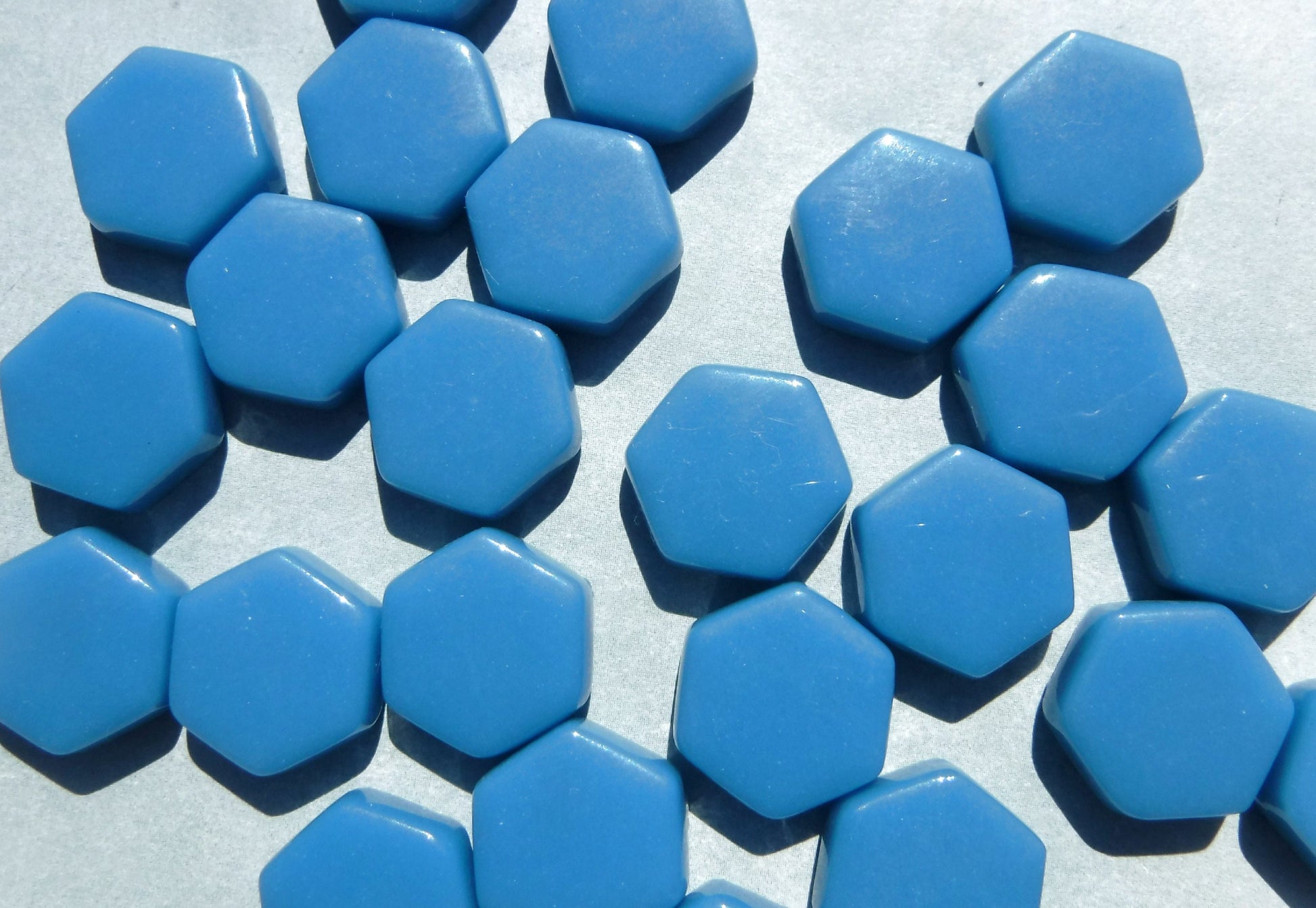 Cerulean Blue Hexagon Mosaic Tiles - 15mm - 100g Opaque Glass Tiles