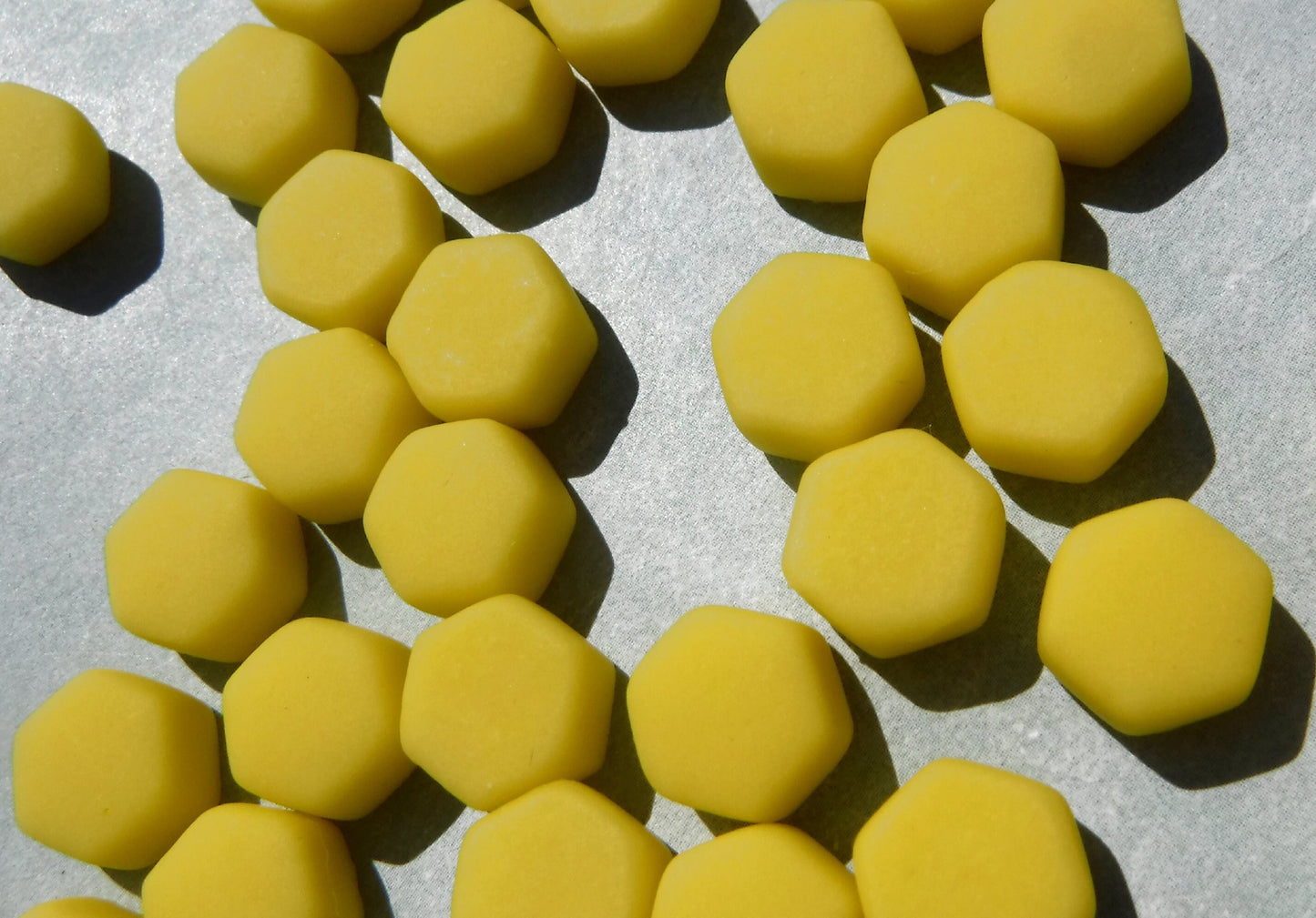 Mellow Yellow Hexagon Glass Mosaic Tiles - 15mm - 100g - Approx 35 Pieces