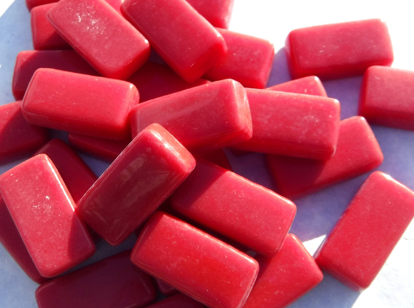 Berry Red Rectangle Mosaic Tiles - 20mm - 100g Opaque Glass Bar Tiles - Approx 35 Tiles
