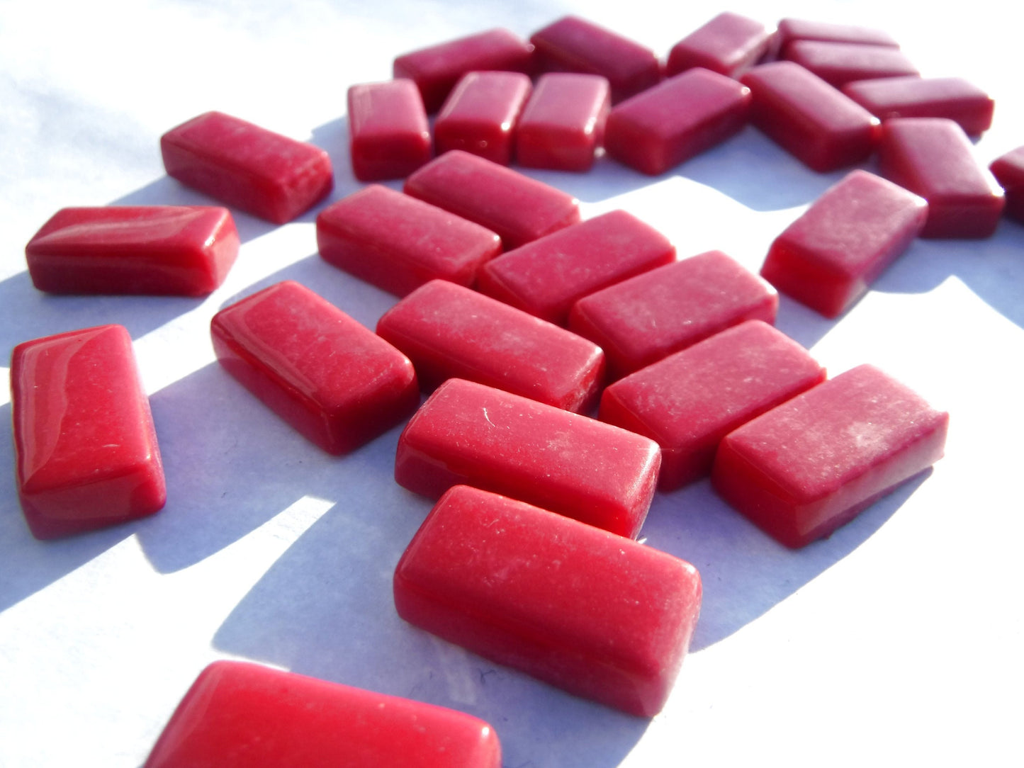 Berry Red Rectangle Mosaic Tiles - 20mm - 100g Opaque Glass Bar Tiles - Approx 35 Tiles