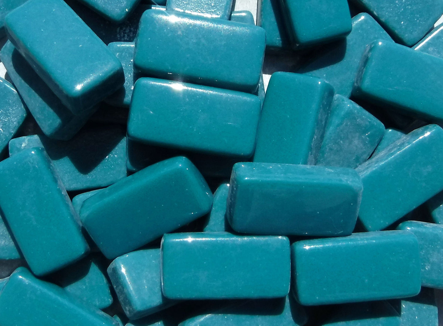 Dark Teal Rectangle Mosaic Tiles - 20mm - 100g Opaque Glass Bar Tiles - Approx 35 Tiles