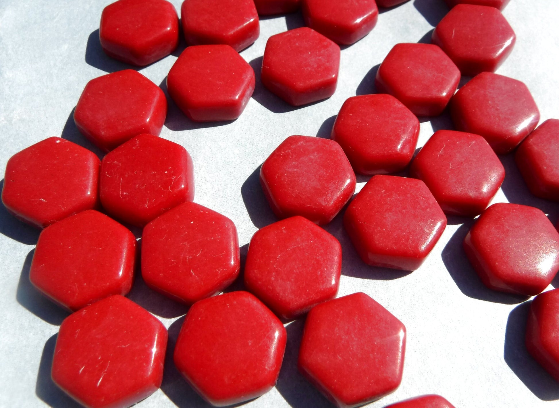 Red Hexagon Mosaic Tiles - 15mm - 100g Opaque Glass Tiles