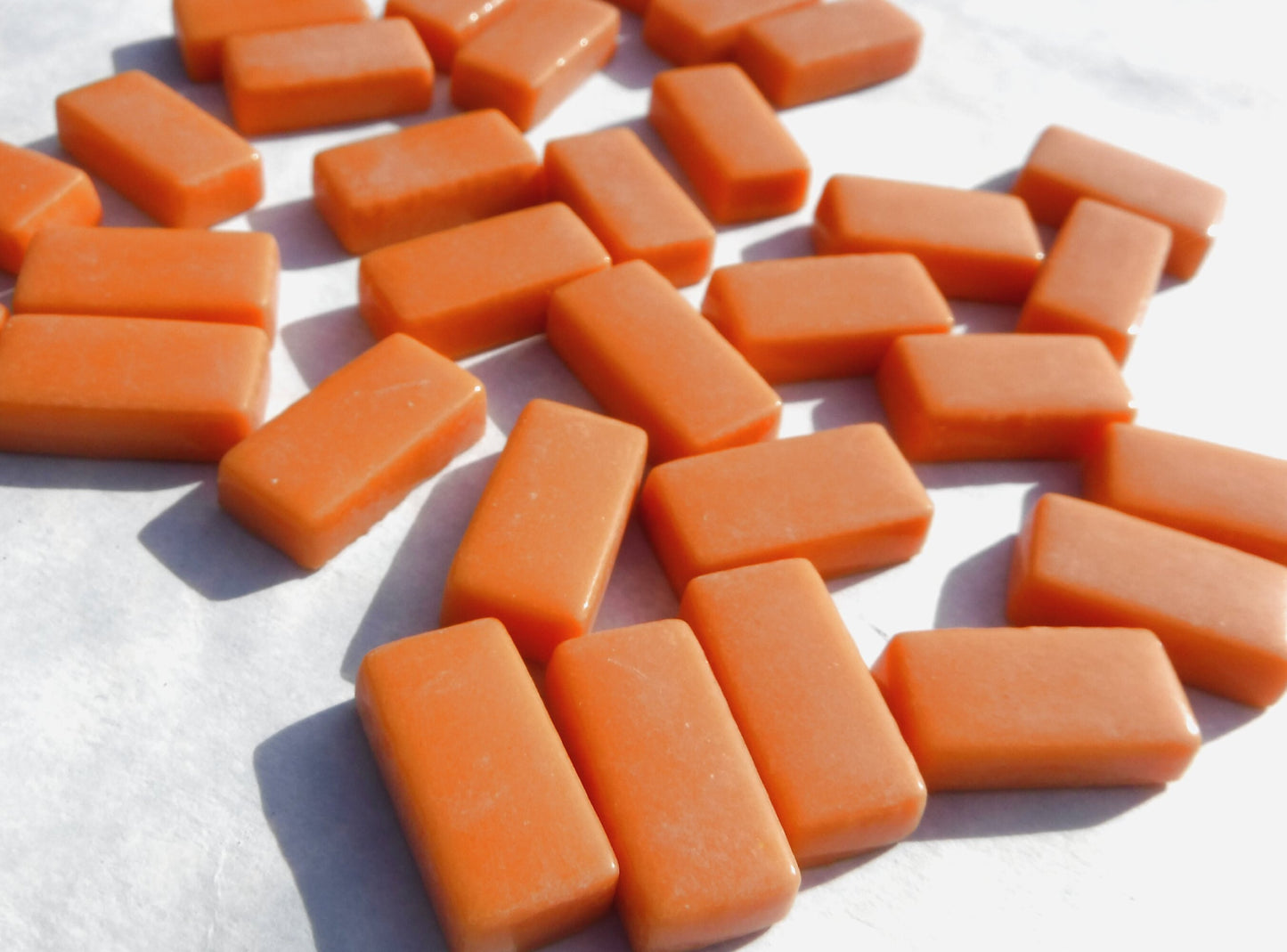 Orange Rectangle Mosaic Tiles - 20mm - 100g Opaque Glass Bar Tiles - Approx 35 Tiles