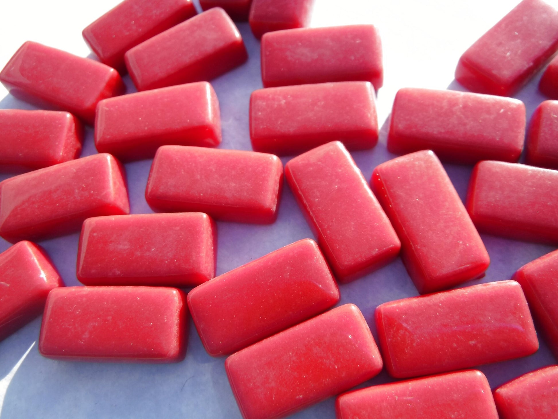 Berry Red Rectangle Mosaic Tiles - 20mm - 100g Opaque Glass Bar Tiles - Approx 35 Tiles
