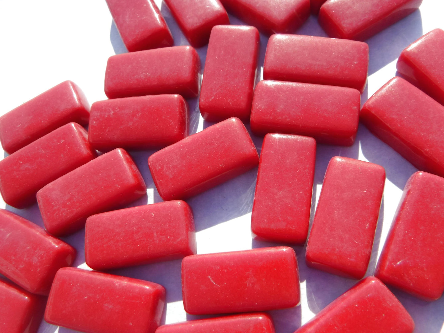 Berry Red Rectangle Mosaic Tiles - 20mm - 100g Opaque Glass Bar Tiles - Approx 35 Tiles