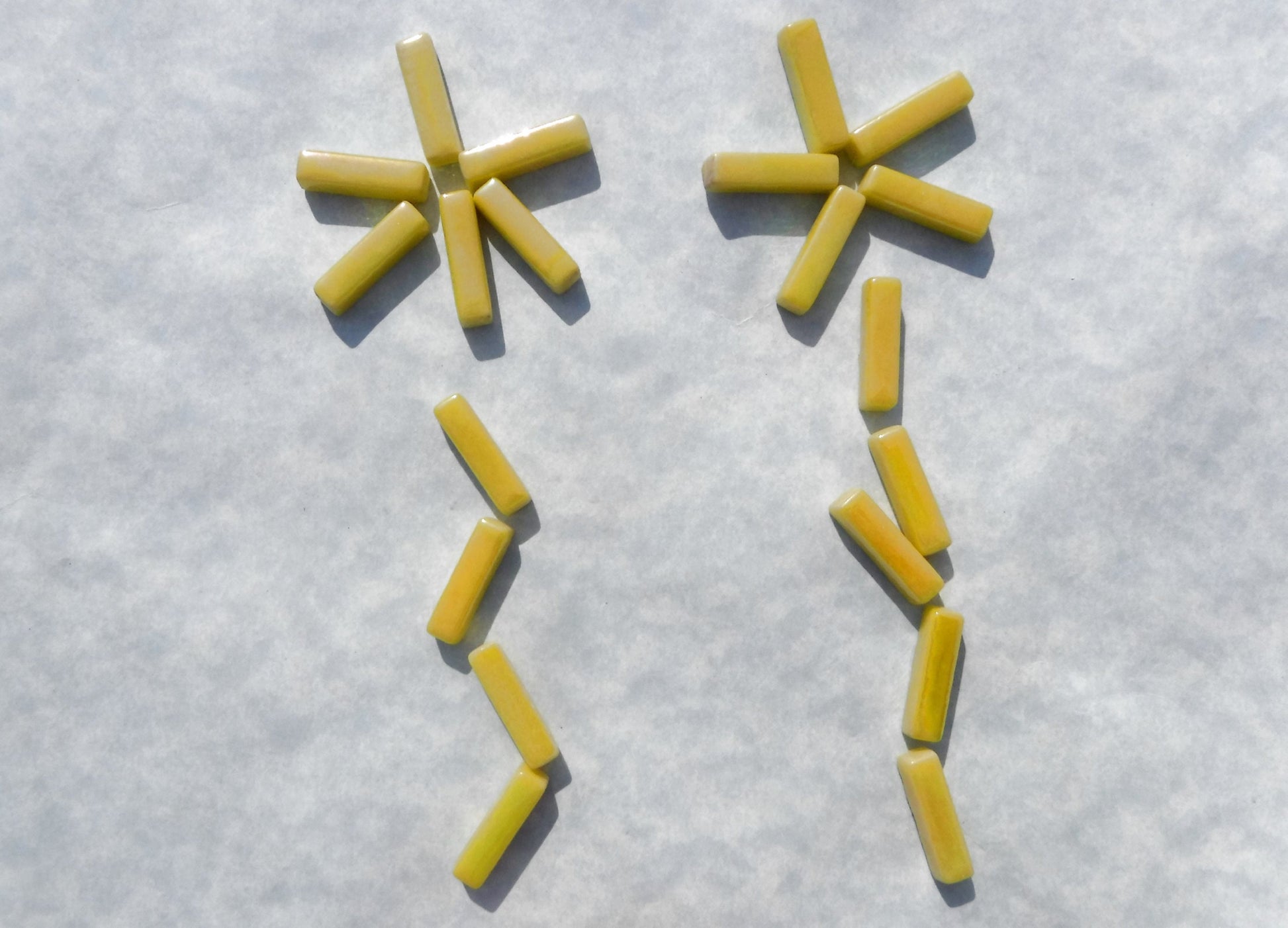 Yellow Iridescent Rectangle Mosaic Tiles - 20mm Sticks - 50g Glass Bar Tiles - Approx 40 Tiles