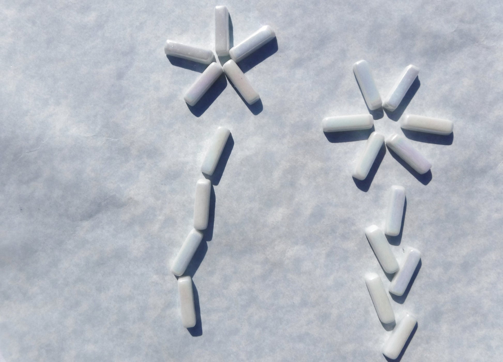 White Iridescent Rectangle Mosaic Tiles - 20mm Sticks - 50g Glass Bar Tiles - Approx 40 Tiles