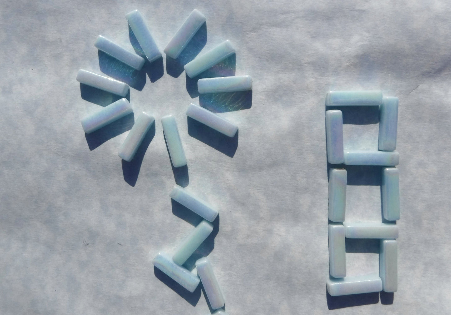 Aqua Blue Iridescent Rectangle Mosaic Glass Tiles - 20mm Sticks - 50g - Approx 40 Bars