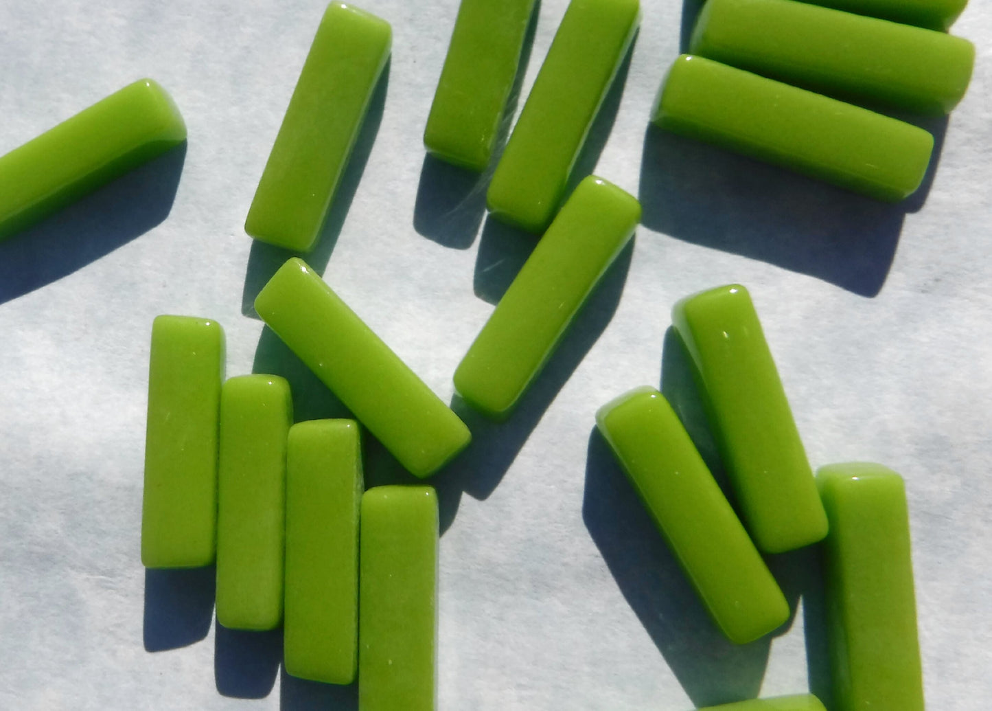 Vivid Lime Rectangle Mosaic Tiles - 20mm Sticks - 50g Glass Bar Tiles