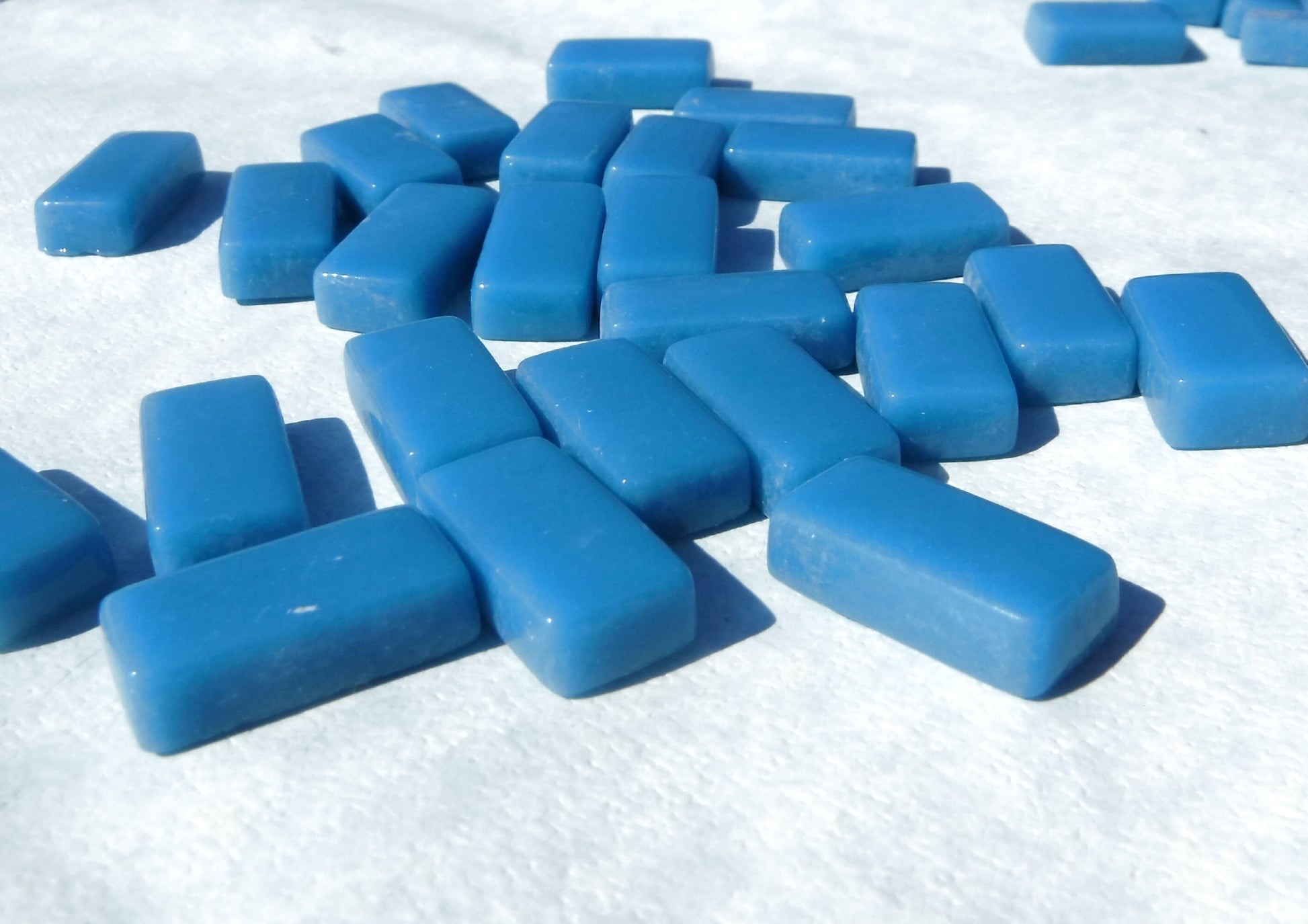 Cerulean Blue Rectangle Mosaic Tiles - 20mm - 100g Opaque Glass Bar Tiles - Approx 35 Tiles