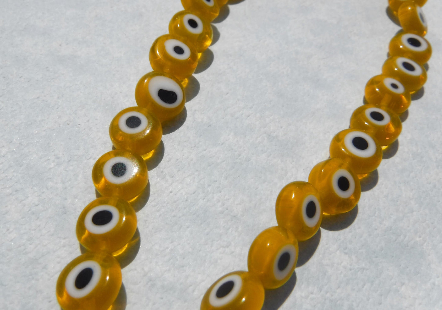 Yellow Evil Eye Glass Beads - Small 8mm - Use in Mosaics - Supplies to Create Glass Jewelry Round Flat Beads