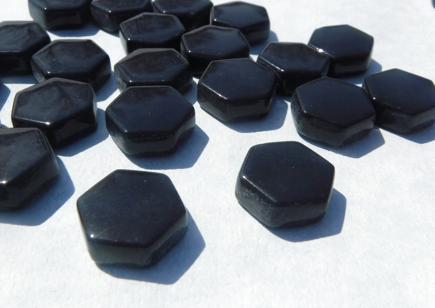Black Hexagon Mosaic Tiles - 15mm - 100g Opaque Glass Tiles