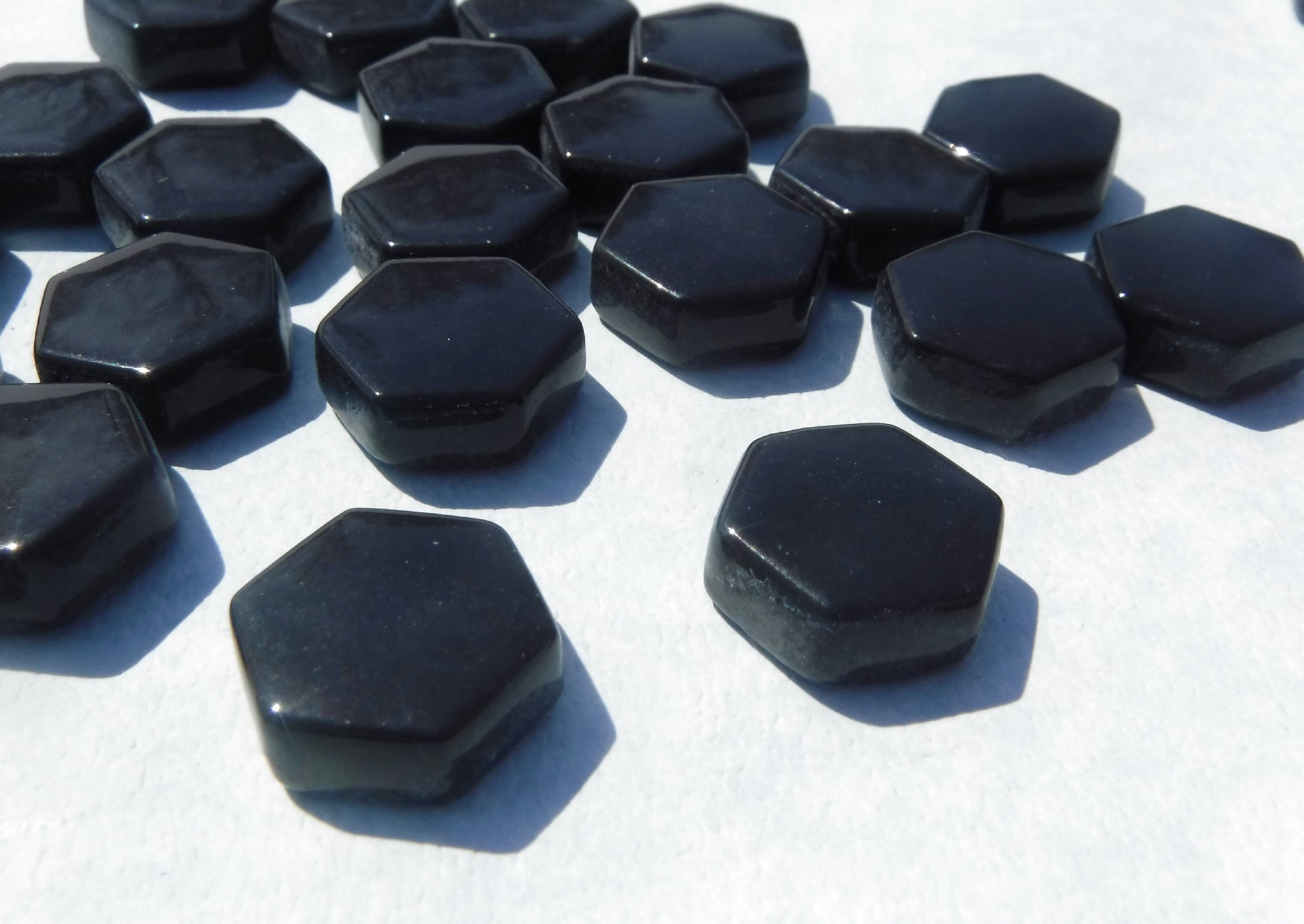 Black Hexagon Mosaic Tiles - 15mm - 100g Opaque Glass Tiles
