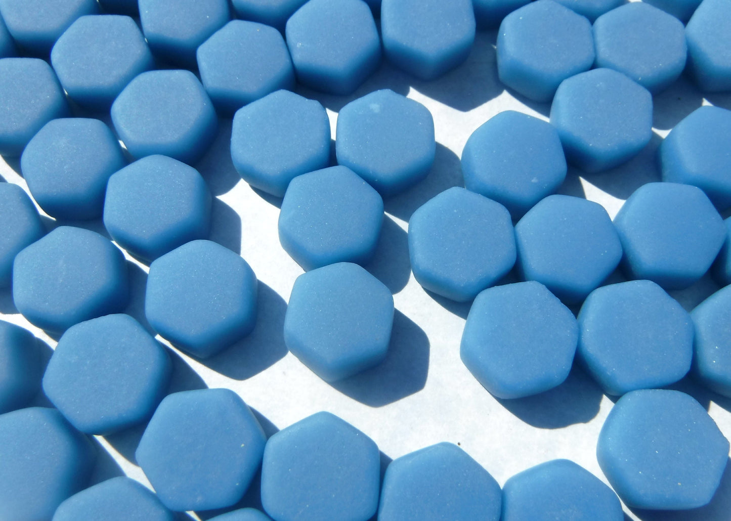 Cerulean Blue Hexagon Mosaic Tiles - 10mm - 50g Opaque Glass Tiles MATTE Finish