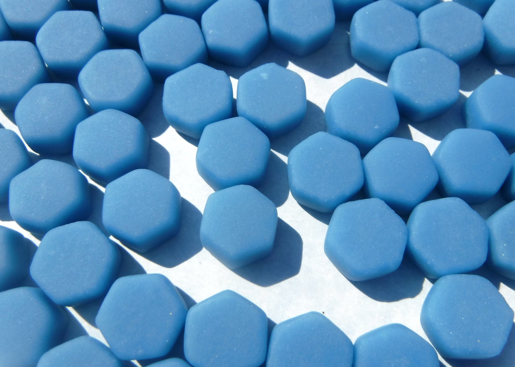 Cerulean Blue Hexagon Mosaic Tiles - 10mm - 50g Opaque Glass Tiles MATTE Finish