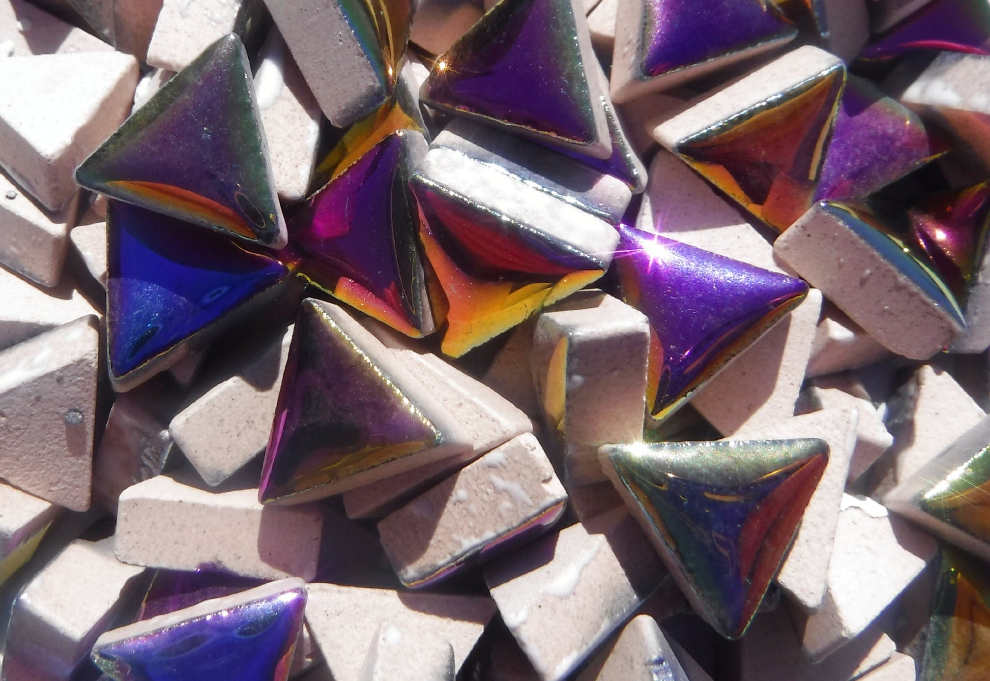 Colorful Metallic Mini Triangles Mosaic Tiles - 50g Ceramic - 15mm in Disco Lights