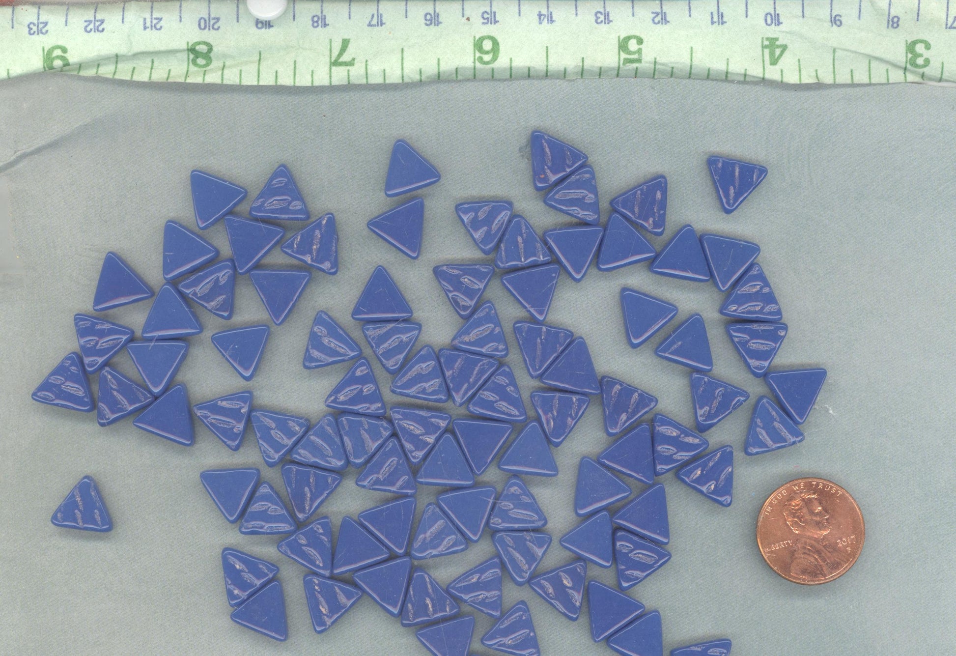 Dark Lake Blue Triangle Glass Mosaic Tiles - 10mm - Opaque Glass Solid Color - 50g of Triangles - Approx 70 Tiles