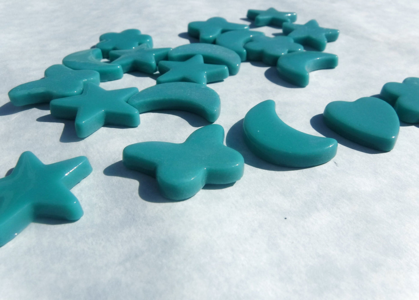 Teal Glass Shapes - Stars Flowers Butterflies Hearts and Moons - Opaque Charms - 50g