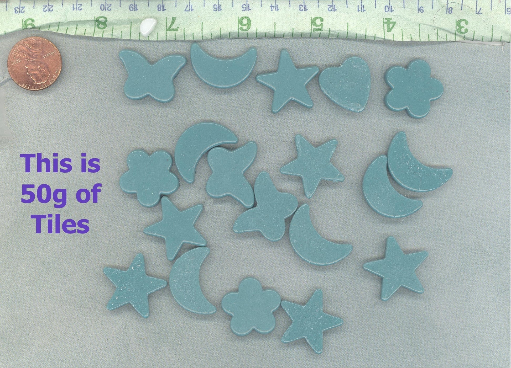 Teal Glass Shapes - Stars Flowers Butterflies Hearts and Moons - Opaque Charms - 50g