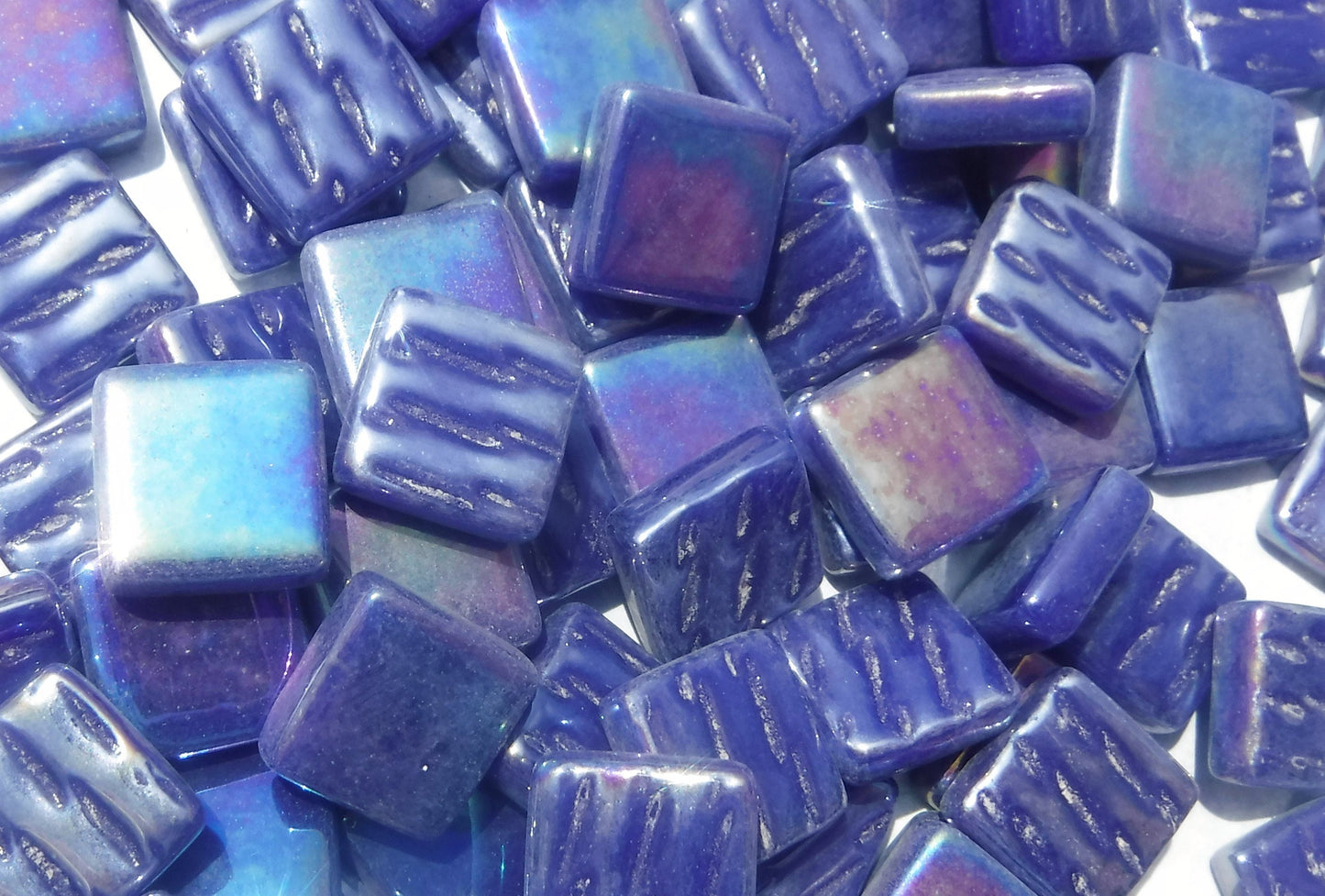 Dark Royal Blue Iridescent Glass Square Mosaic Tiles - 12mm - Opaque Glass Solid Color - 50g of Squares