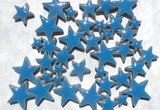 Mediterranean Blue Stars Mosaic Tiles - 50g Ceramic in Mix of 3 Sizes - 20mm, 15mm, 10mm - Thalo Blue