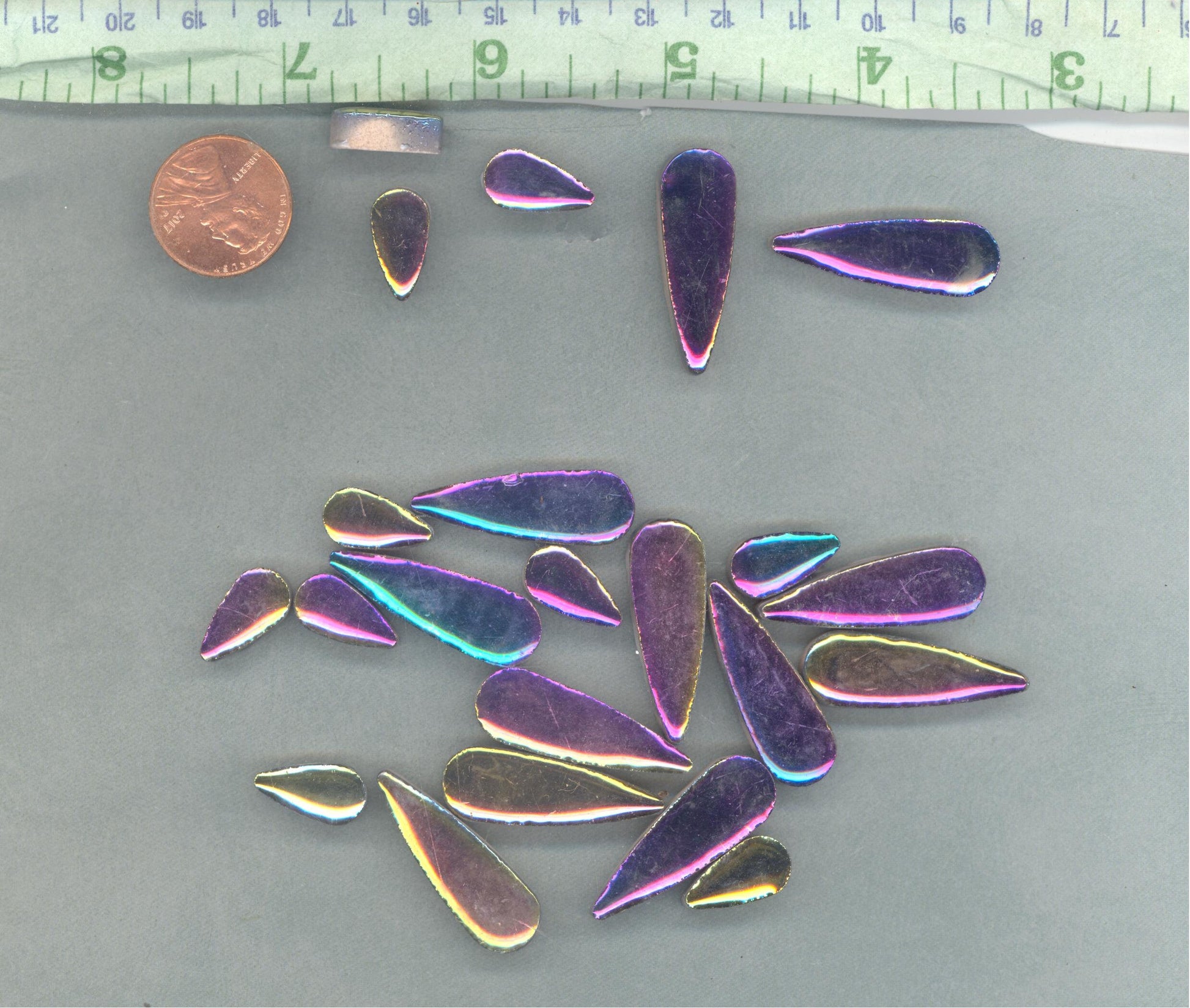 Colorful Metallic Teardrop Mosaic Tiles - 50g Ceramic Petals in Mix of 2 Sizes 1/2" and 3/5"