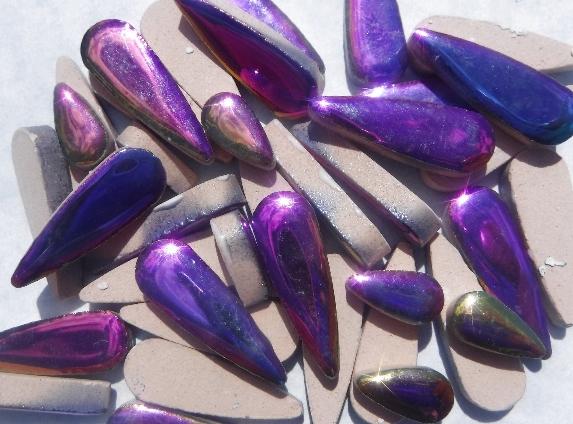 Colorful Metallic Teardrop Mosaic Tiles - 50g Ceramic Petals in Mix of 2 Sizes 1/2" and 3/5"