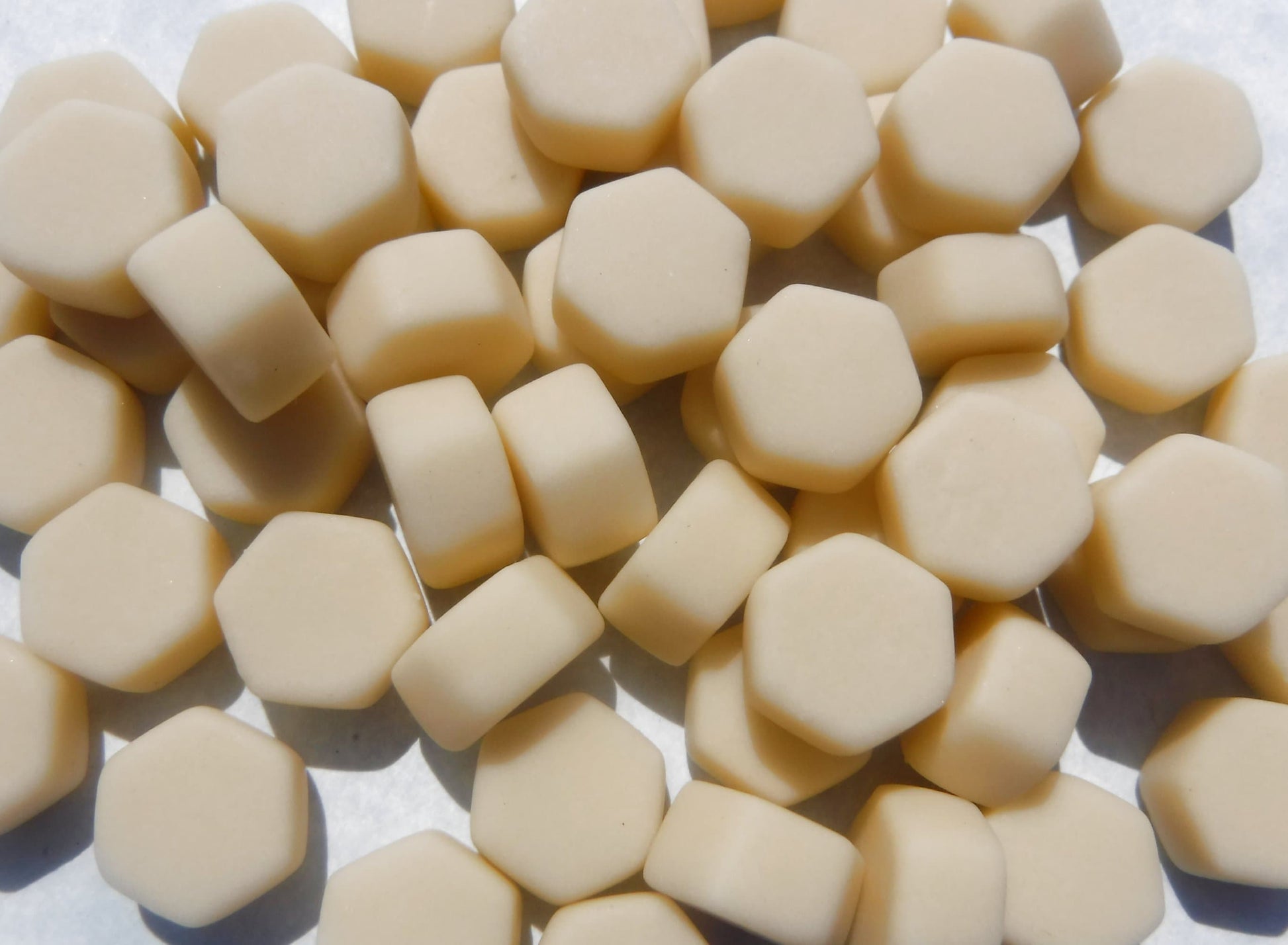Beige Hexagon Mosaic Tiles - 10mm - 50g Opaque Glass Tiles MATTE Finish