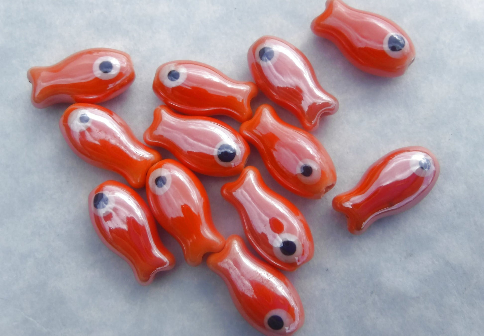 Orange Fish Beads - Ceramic Mosaic Tiles - Small Goldfish Beads - Jewelry Supplies