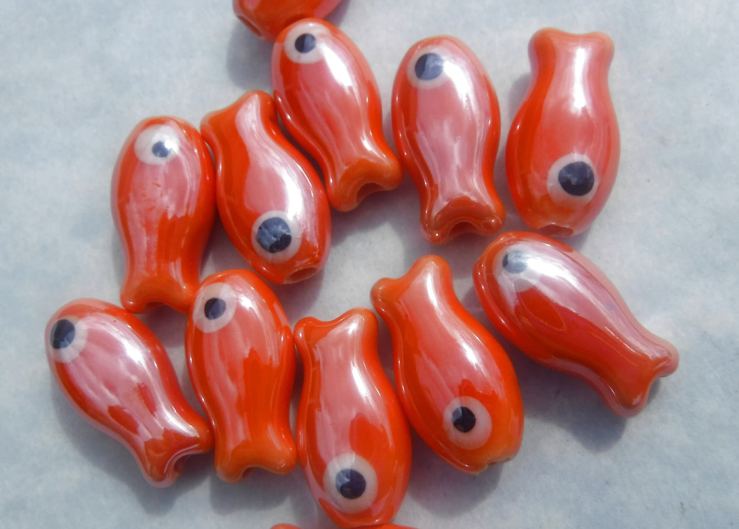 Orange Fish Beads - Ceramic Mosaic Tiles - Small Goldfish Beads - Jewelry Supplies