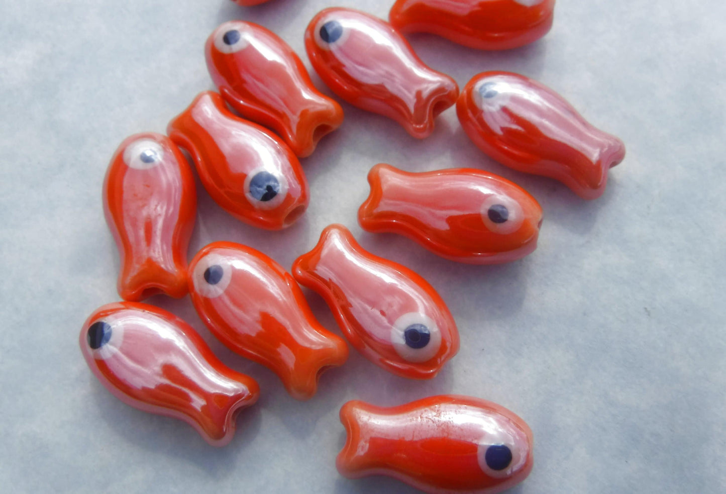 Orange Fish Beads - Ceramic Mosaic Tiles - Small Goldfish Beads - Jewelry Supplies