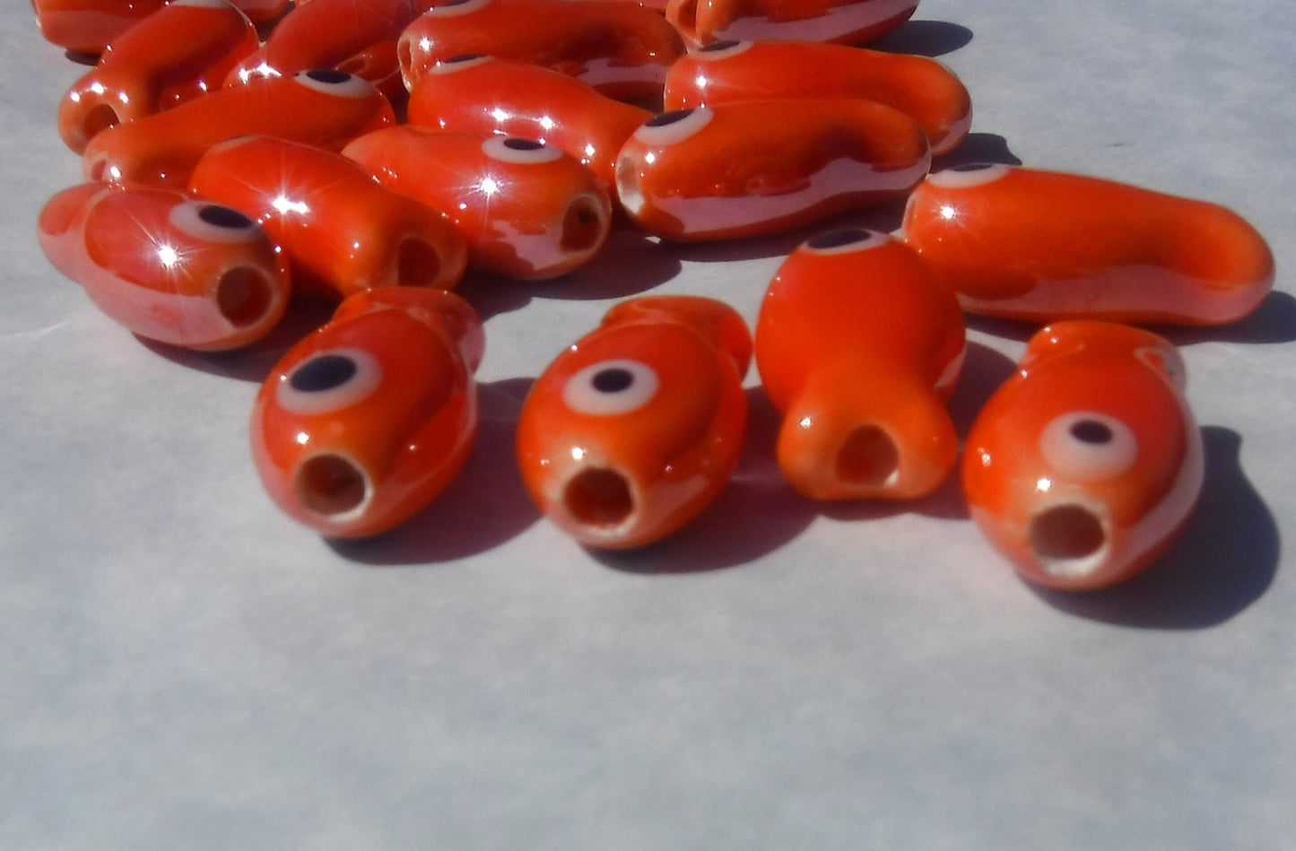 Orange Fish Beads - Ceramic Mosaic Tiles - Small Goldfish - Jewelry Supplies