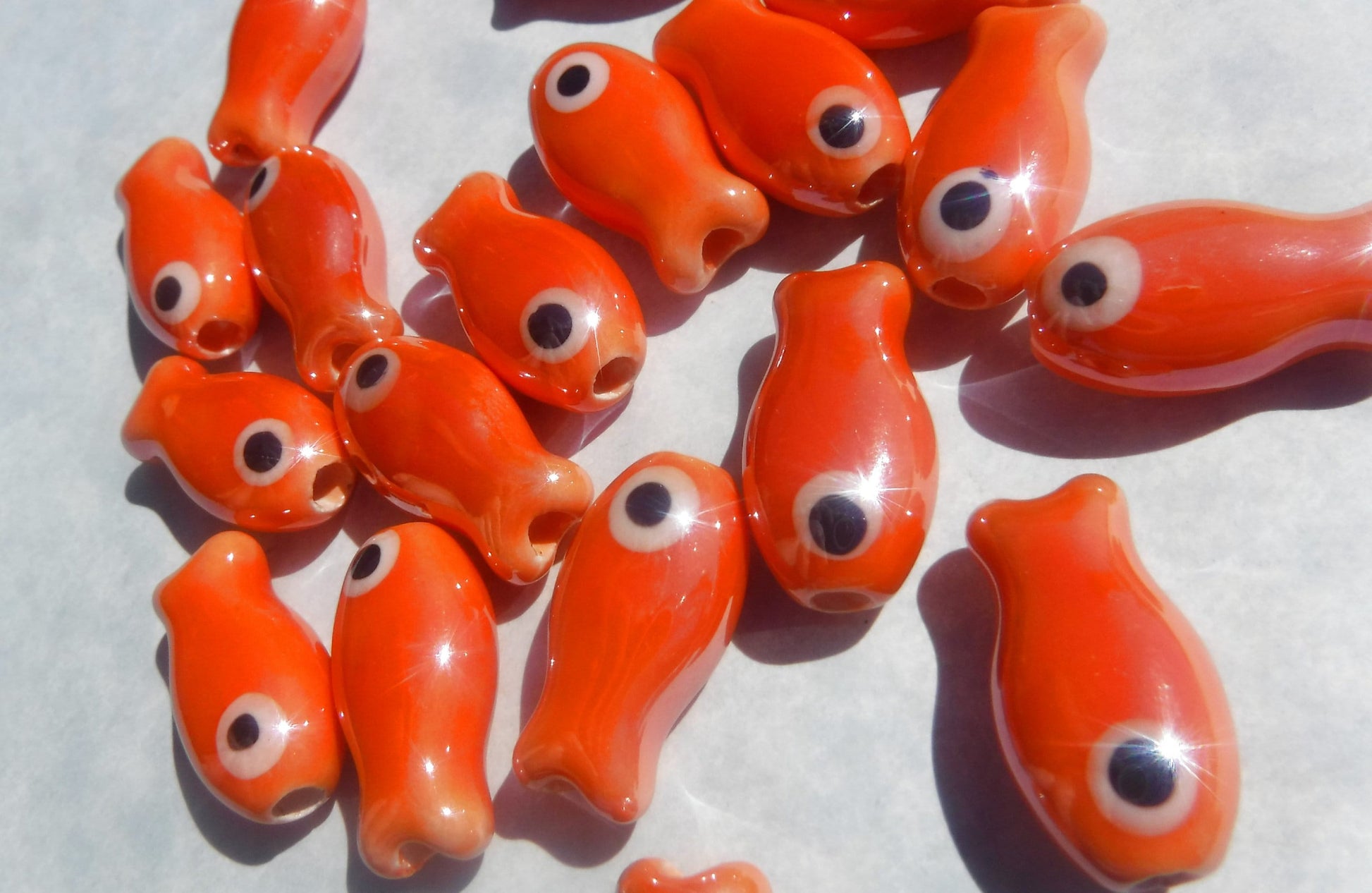 Orange Fish Beads - Ceramic Mosaic Tiles - Small Goldfish Beads - Jewelry Supplies