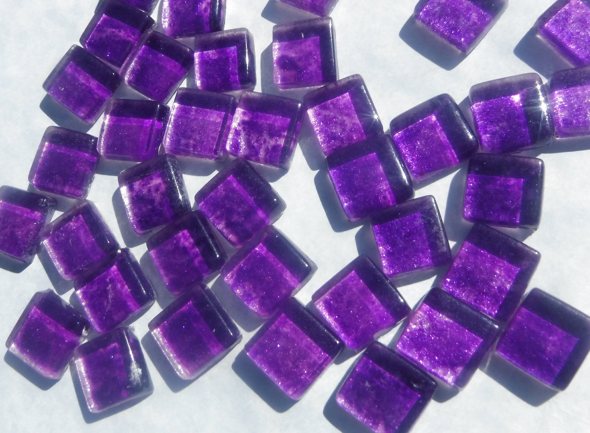 Deep Purple Foil Square Crystal Tiles - 12mm - 50g Dark Magenta Metallic Glass Tiles