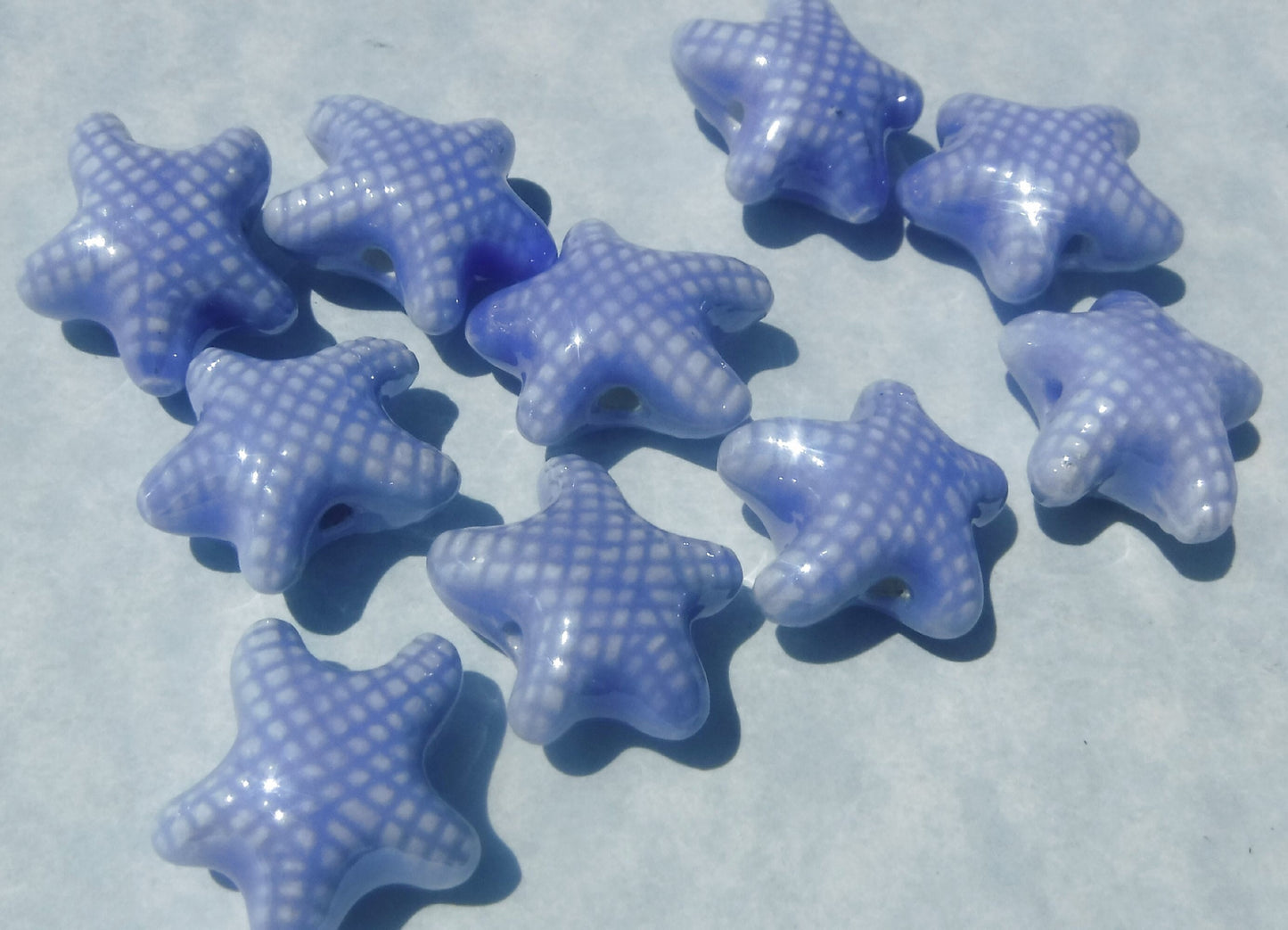 Periwinkle Blue Starfish Beads - Ceramic Mosaic Tiles - 10 Puffy Beads - Sea Stars