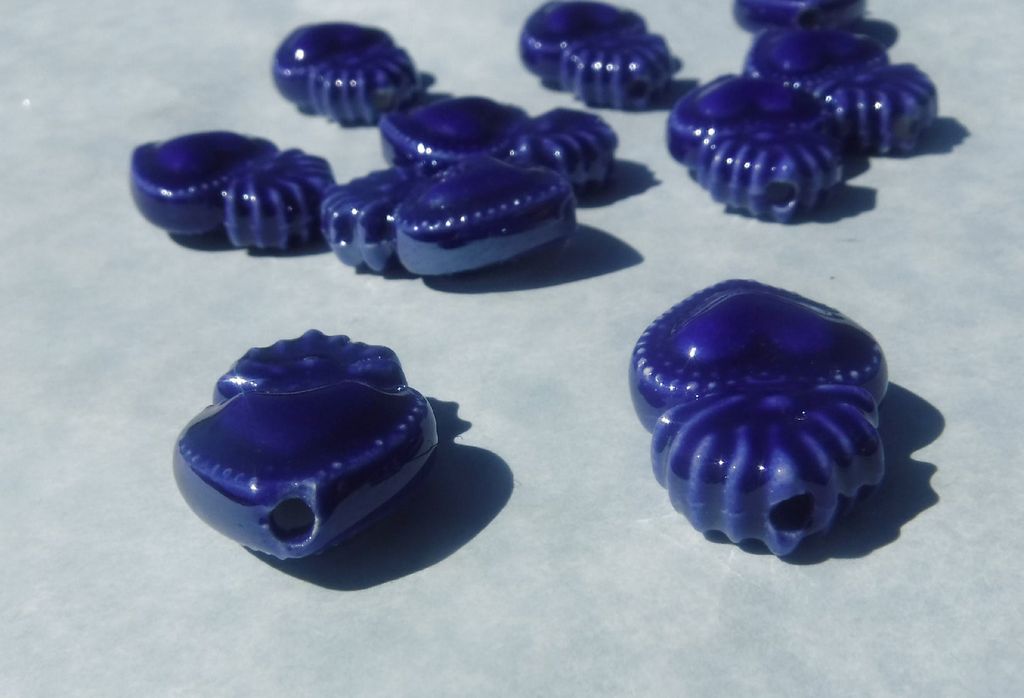 Dark Blue Milagro Heart Beads - Ceramic Mosaic Tiles - Small Sacred Heart Beads - Jewelry Supplies