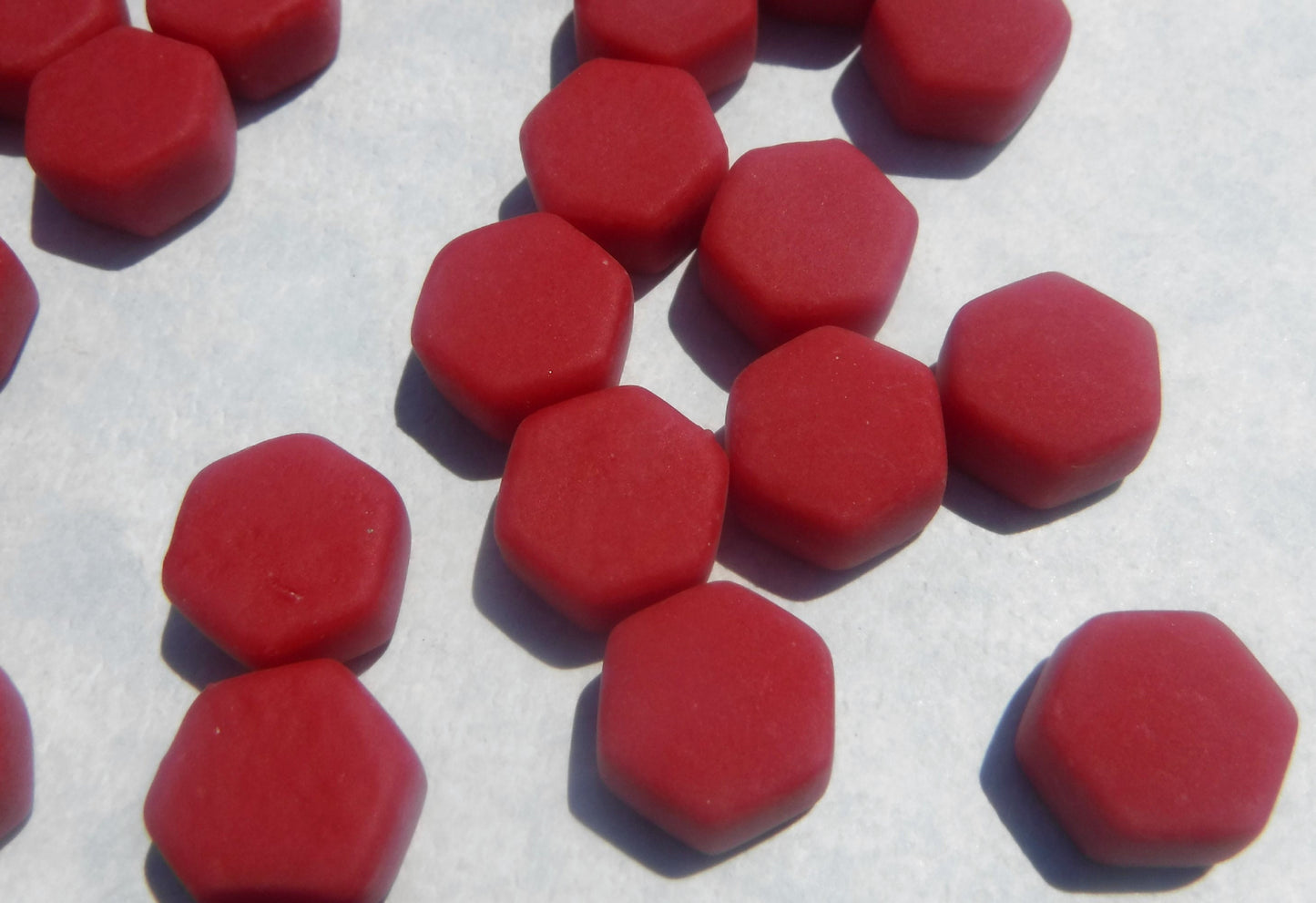 Raspberry Red Hexagon Mosaic Tiles - 10mm - 50g Opaque Glass Tiles MATTE Finish