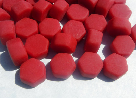 Raspberry Red Hexagon Mosaic Tiles - 10mm - 50g Opaque Glass Tiles MATTE Finish