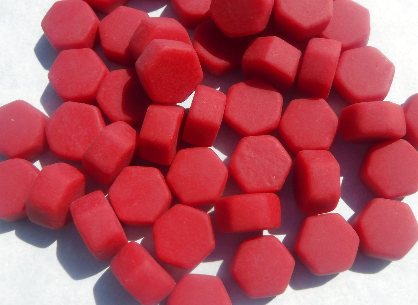 Raspberry Red Hexagon Mosaic Tiles - 10mm - 50g Opaque Glass Tiles MATTE Finish
