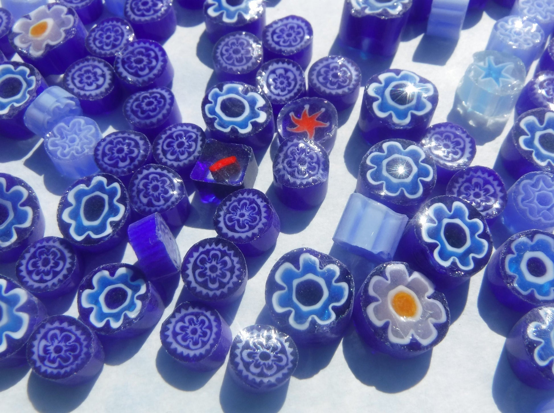 Greek Blue Mix Millefiori - 25 grams - Unique Mosaic Glass Tiles - Mix of Different Patterns