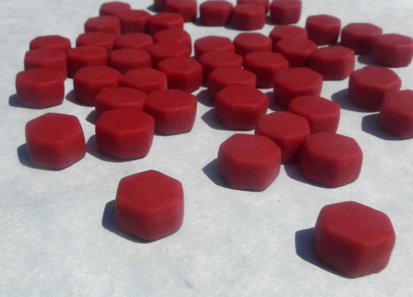 Raspberry Red Hexagon Mosaic Tiles - 10mm - 50g Opaque Glass Tiles MATTE Finish