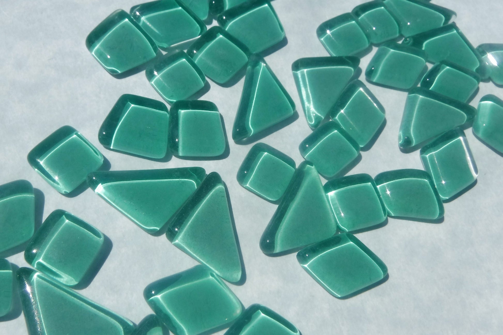 Sea Foam Green Glass Puzzle Tiles - Assorted Shapes - 100 grams Mosaic Tiles