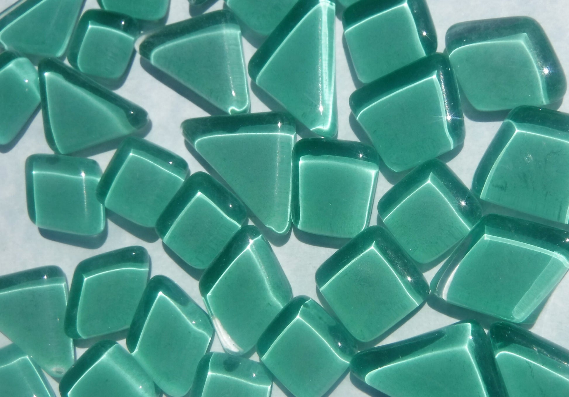 Sea Foam Green Glass Puzzle Tiles - Assorted Shapes - 100 grams Mosaic Tiles