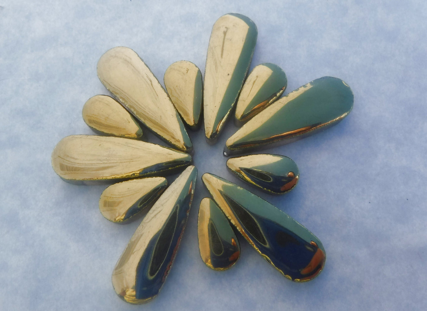 Gold Metallic Teardrop Mosaic Tiles - 50g Ceramic Petals in Mix of 2 Sizes 1/2" and 3/5"