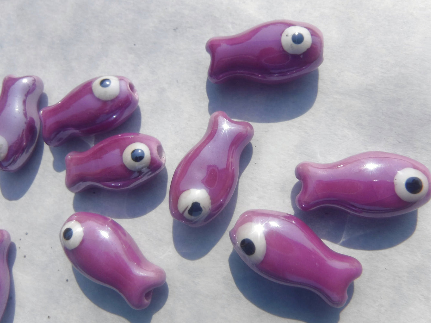 Purple Fish Beads - Ceramic Mosaic Tiles - Small Fish Beads - Jewelry Supplies
