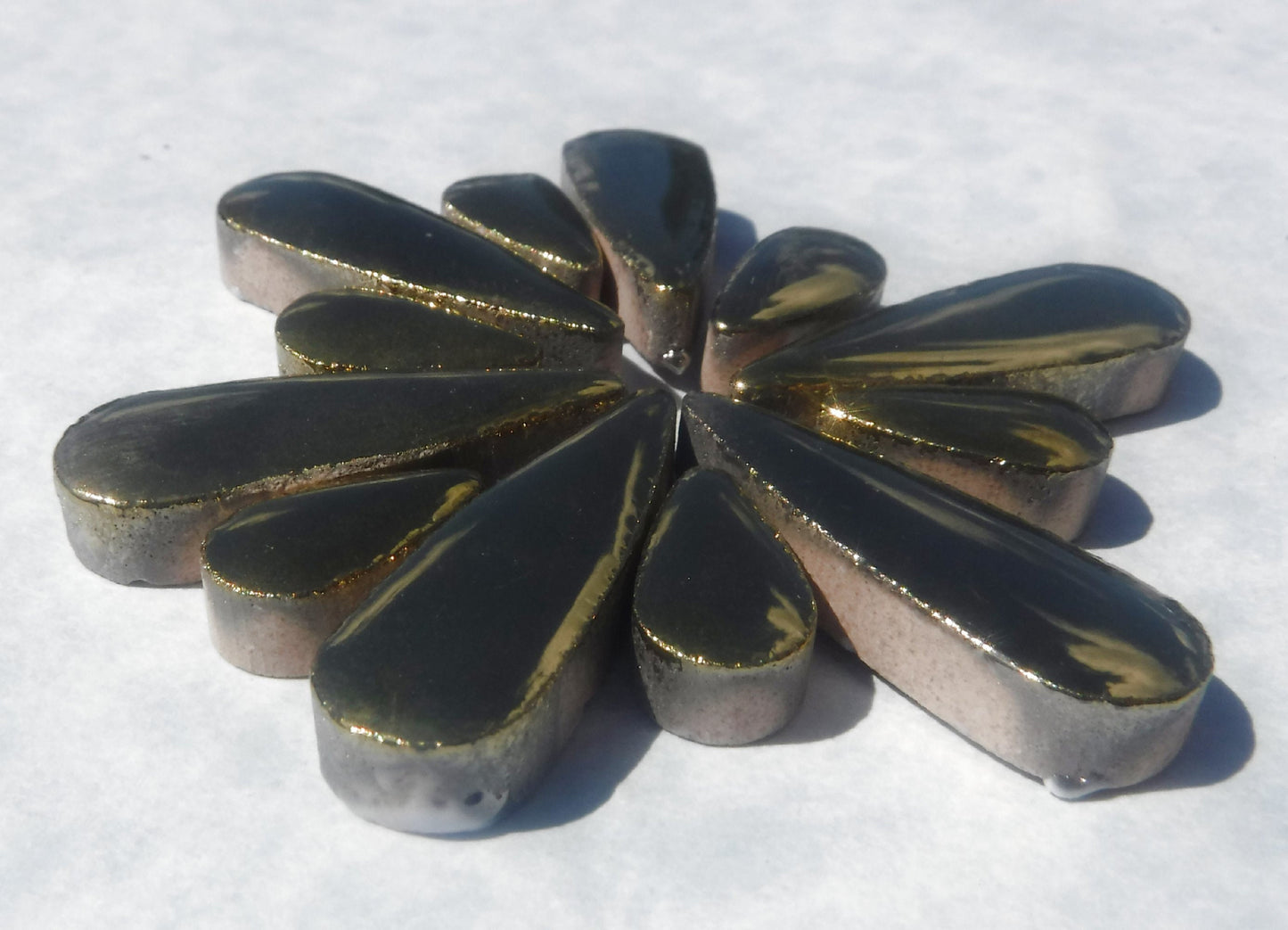 Gold Metallic Teardrop Mosaic Tiles - 50g Ceramic Petals in Mix of 2 Sizes 1/2" and 3/5"