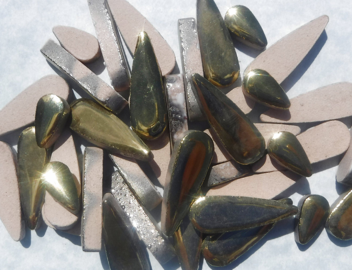 Gold Metallic Teardrop Mosaic Tiles - 50g Ceramic Petals in Mix of 2 Sizes 1/2" and 3/5"