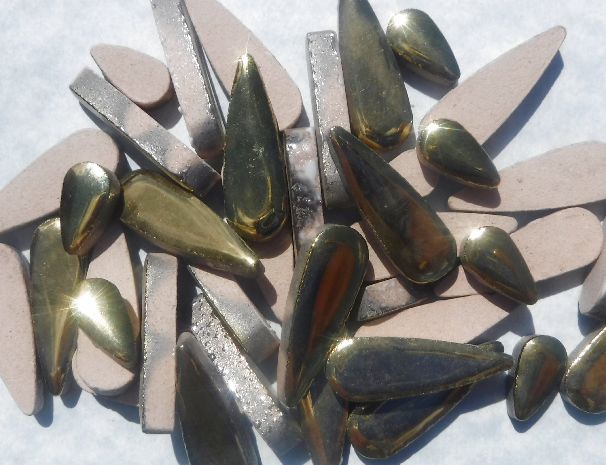 Gold Metallic Teardrop Mosaic Tiles - 50g Ceramic Petals in Mix of 2 Sizes 1/2" and 3/5"