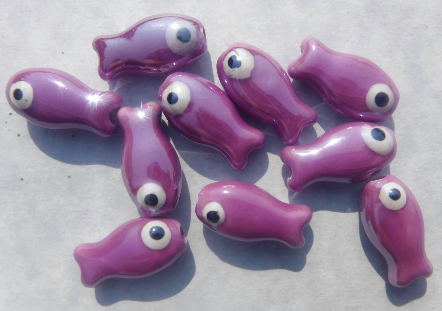 Purple Fish Beads - Ceramic Mosaic Tiles - Small Fish Beads - Jewelry Supplies